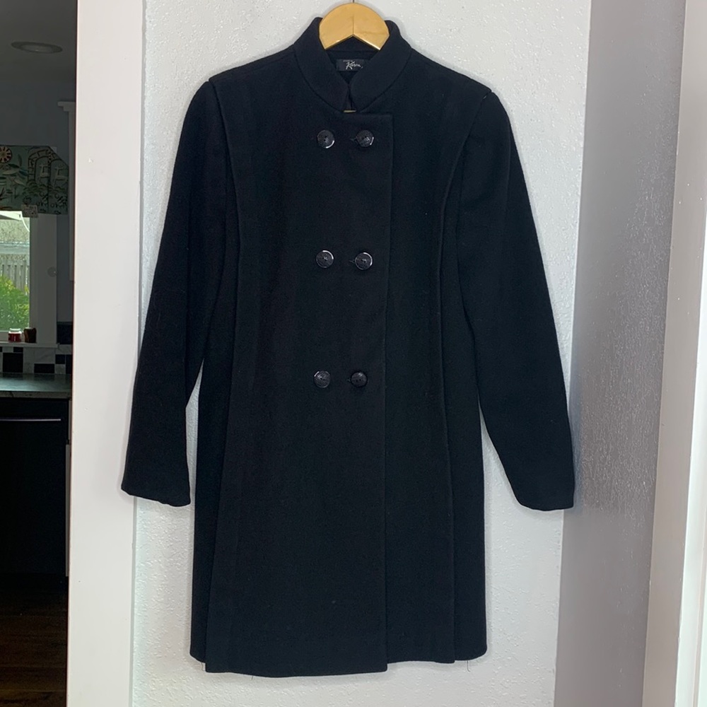Vintage Styled by Karen Black 100% Wool Double Breasted Lined Coat Dark Academia